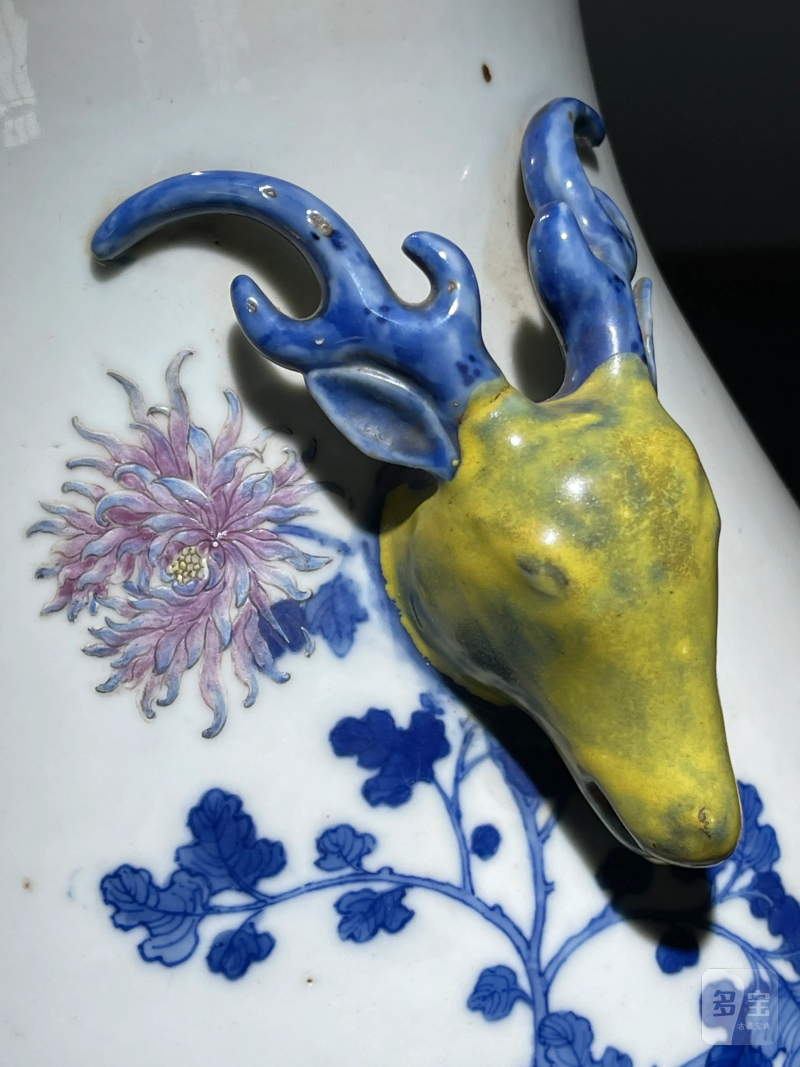 清光绪 青花粉彩花卉纹鹿头尊 - 图9